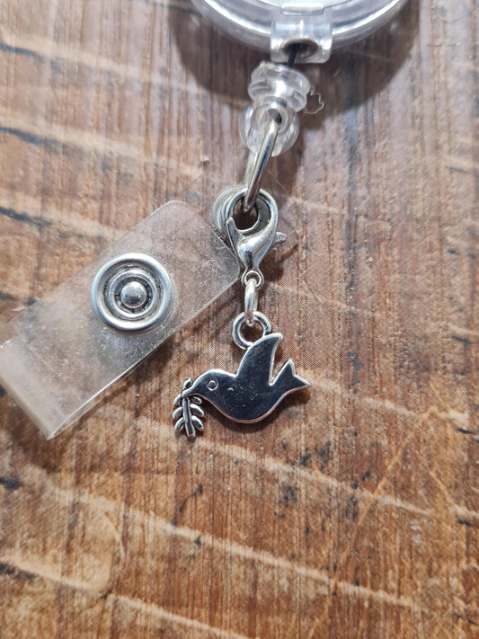 Dove Badge Charm ~ ID Badge Reel Charm ~ Bird of Peace Charm~ Badge Buddy ~ Badge Accessories ~ Christian Charm ~ Religious Badge Charm