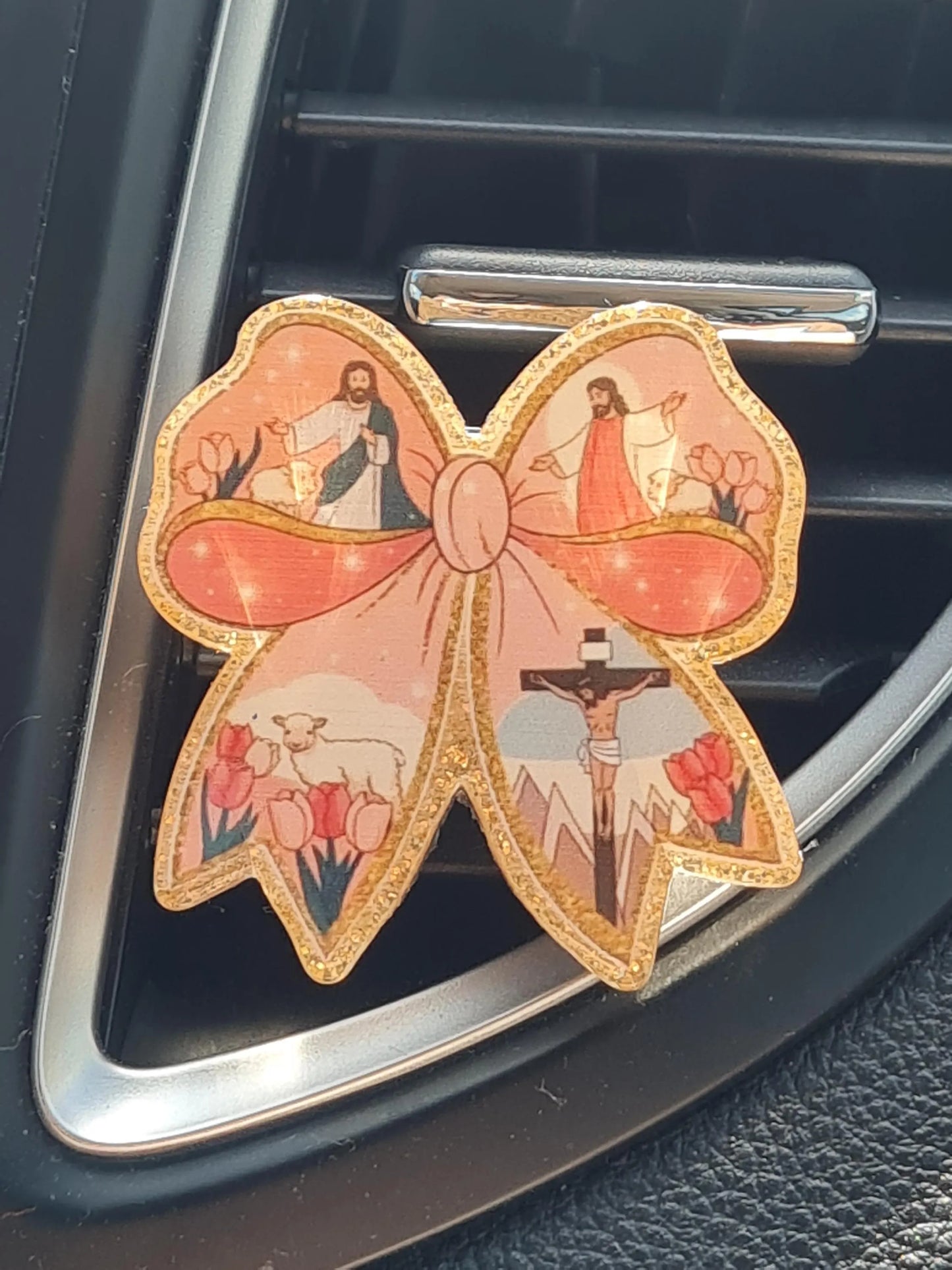 "He Is Risen" Resurrection Car Air Freshener - Essential Oil Diffuser with Cross Design - Meaningful Easter & Faith Gift with Refillable Frankincense Scents
