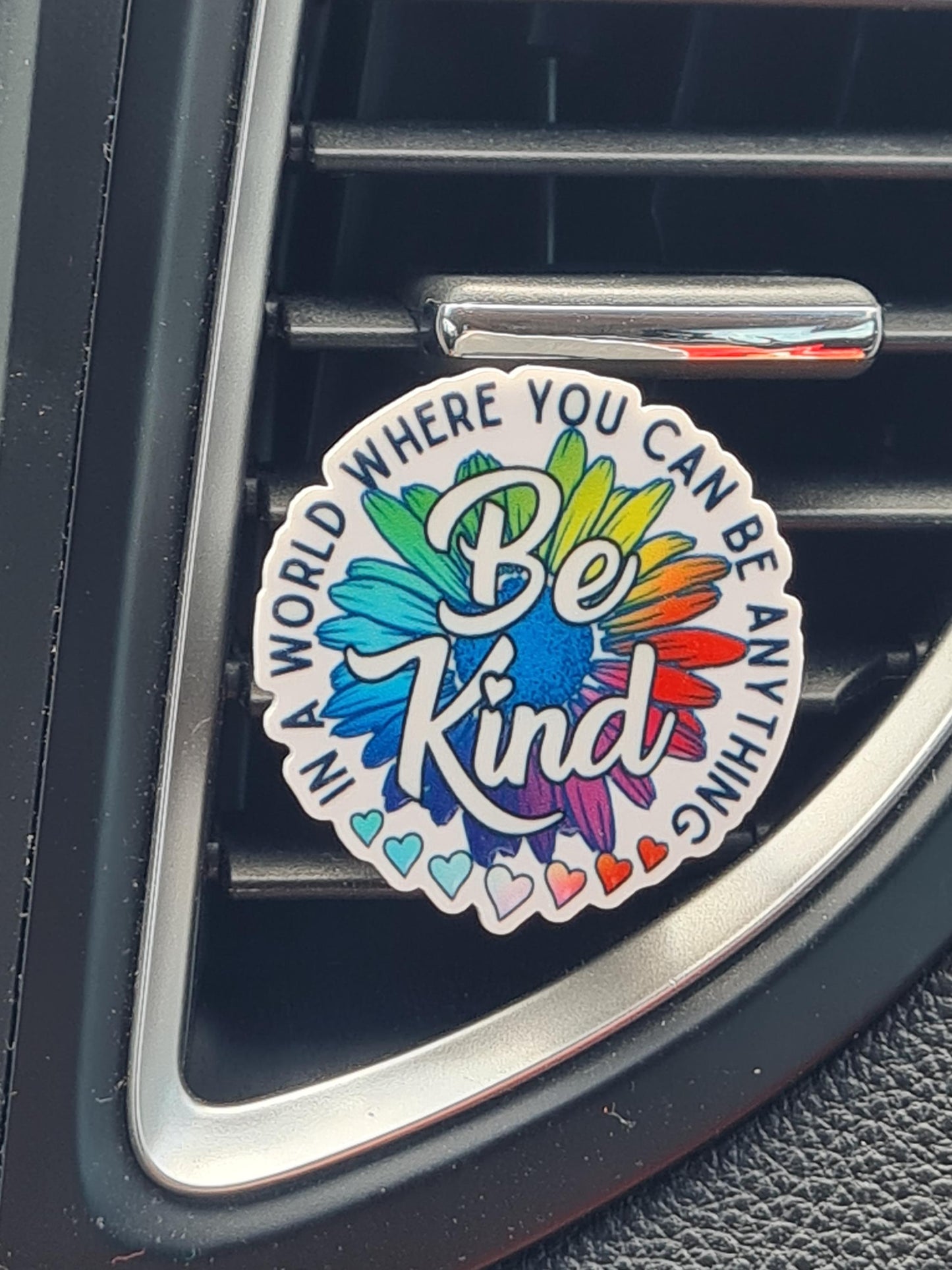 "Be Kind" Inspirational Car Air Freshener - Essential Oil Diffuser with "In a World Where You Can Be Anything" Quote - Meaningful Gift for Teachers & Friends