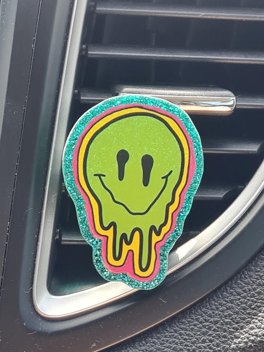 "Melting Smile" Psychedelic Car Air Freshener - Essential Oil Diffuser for Trippy Car Decor - Dripping Face Scent Charm - Unique Groovy Gift for Hippies