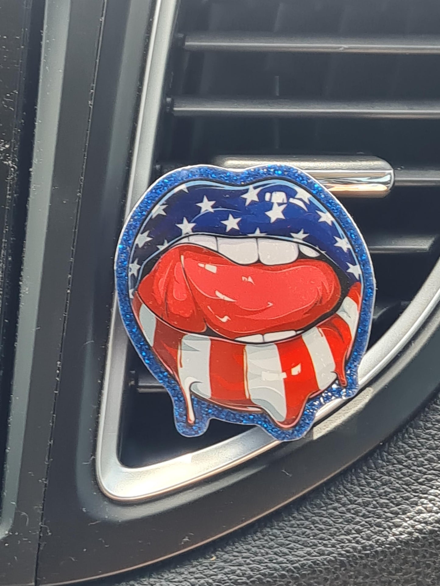 "Patriotic Lips" American Flag Car Air Freshener - Essential Oil Diffuser for USA Pride - Red, White & Blue Lip Art Charm - Meaningful 4th of July & Military Gift