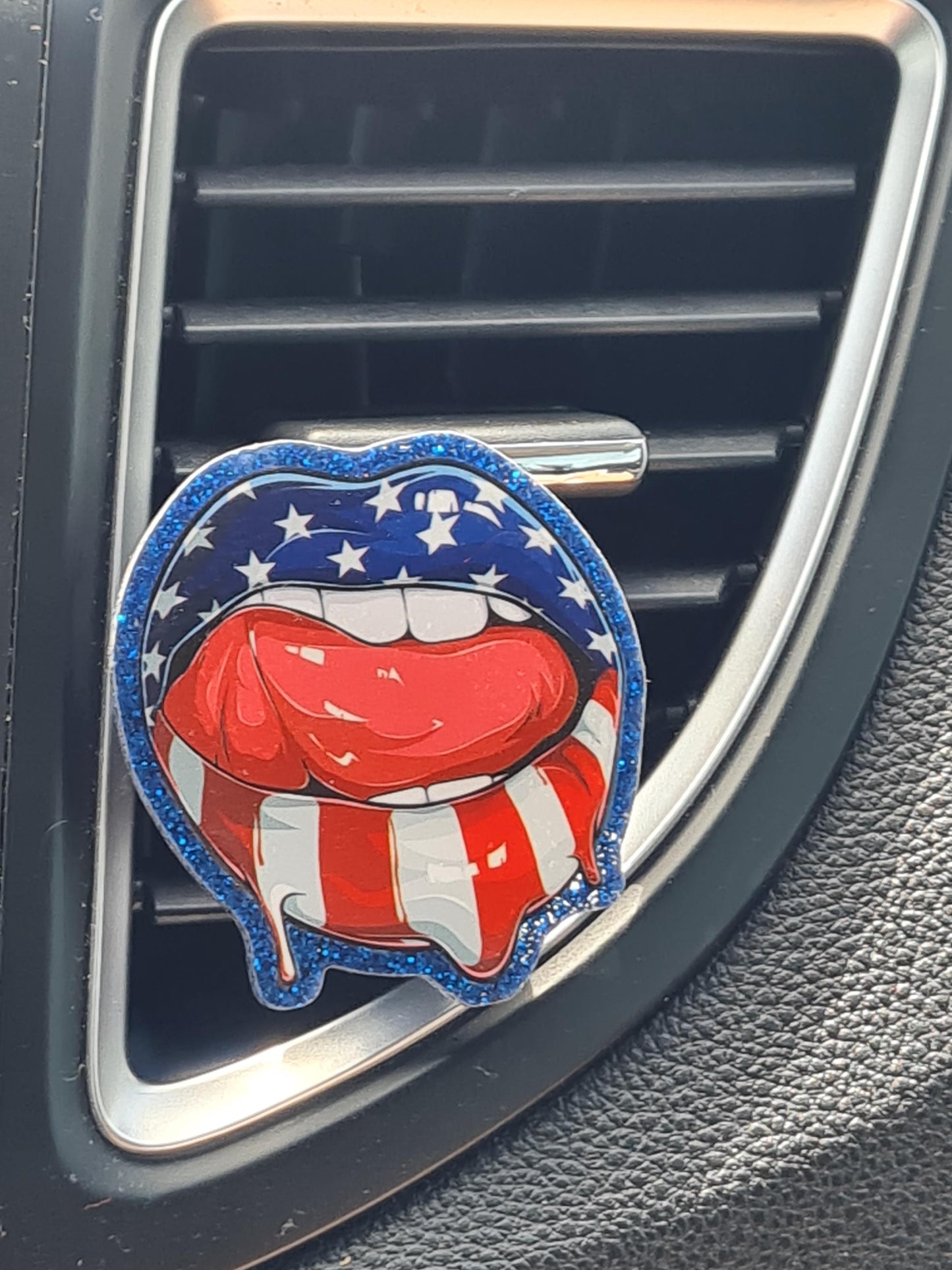 "Patriotic Lips" American Flag Car Air Freshener - Essential Oil Diffuser for USA Pride - Red, White & Blue Lip Art Charm - Meaningful 4th of July & Military Gift
