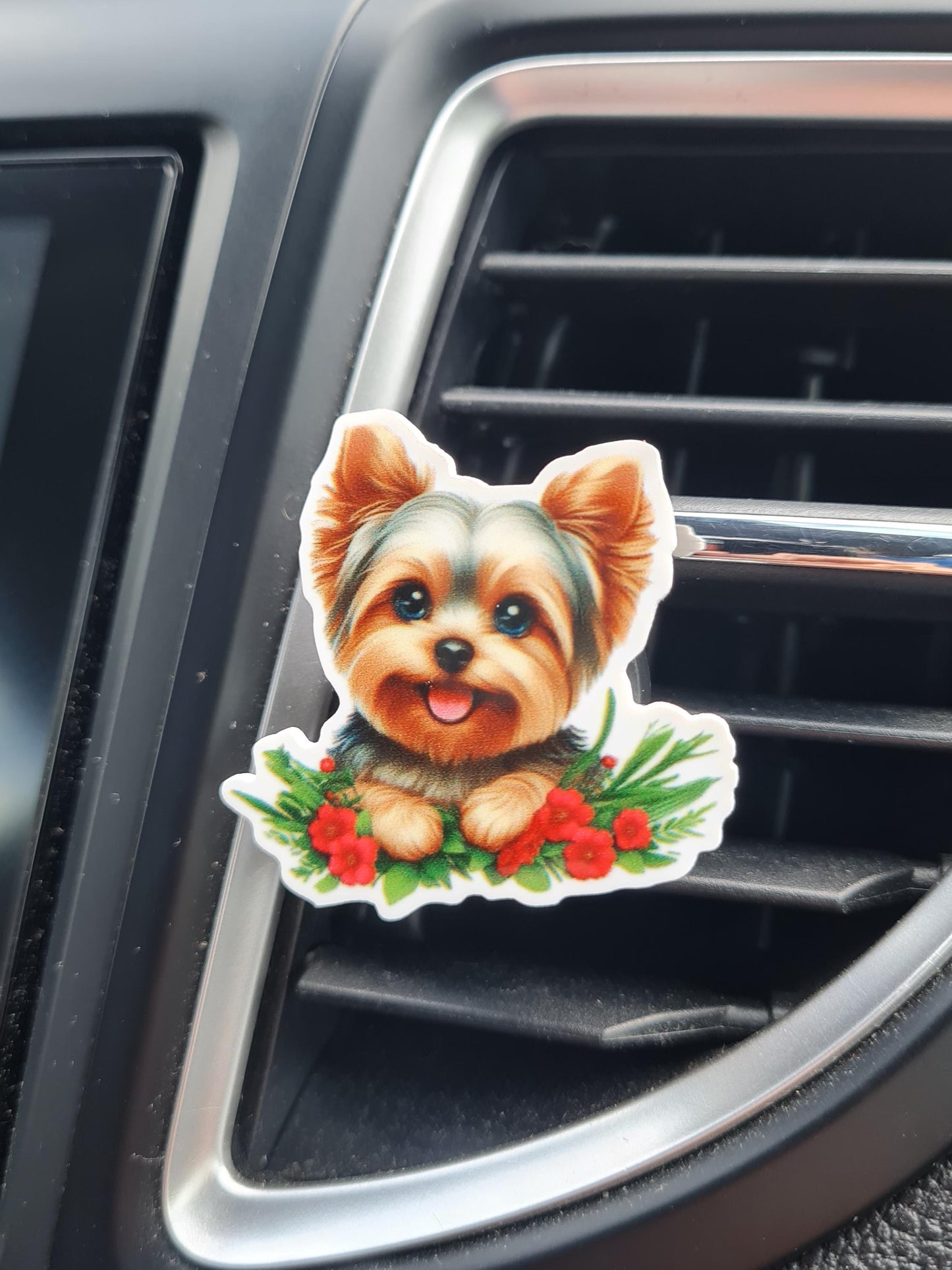 "Yorkie Life" Dog Car Air Freshener - Essential Oil Diffuser for Yorkshire Terrier Lovers - Cute Puppy Charm Vent Clip with Refillable Natural Scents
