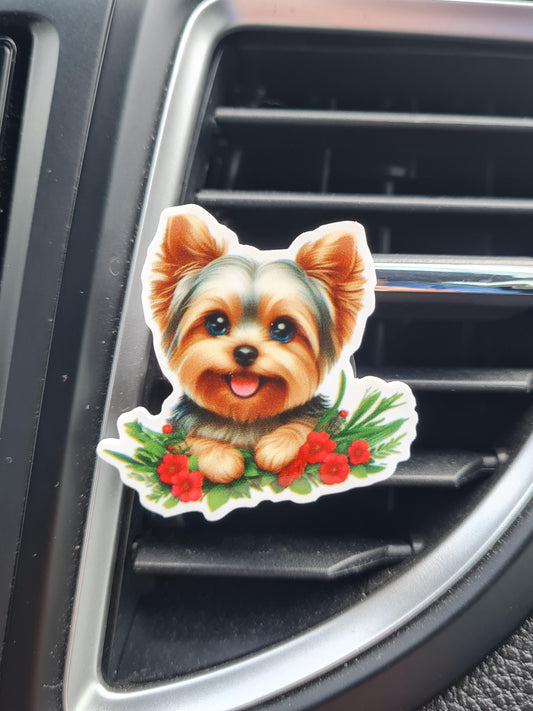 "Yorkie Life" Dog Car Air Freshener - Essential Oil Diffuser for Yorkshire Terrier Lovers - Cute Puppy Charm Vent Clip with Refillable Natural Scents
