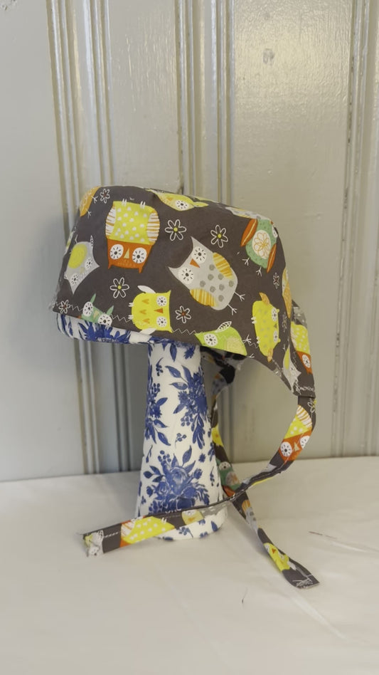 Owl Scrub Cap – Fun Tie-Back Surgical Hat – Adjustable Tie - Back Surgical Hat - Scrub Cap